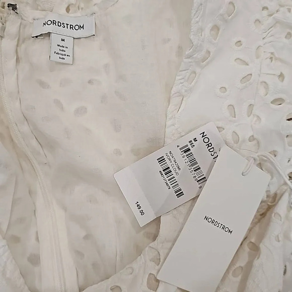 Nordstrom COTTON EYELET MIDI DRESS IN IVORY CLOUD SZ M - Picture 2 of 13